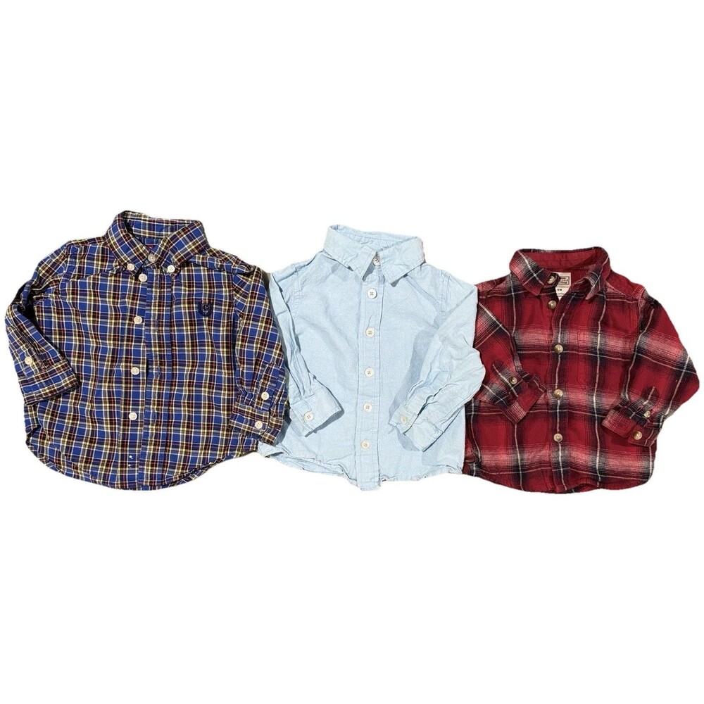Vintage Y2K Set Of 3 Bb Boys 12 Months Button Down Collared Dress Shirts Flannel